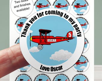 Feeststickers vliegtuigthema, verjaardagsfeestje zakje met kegelzegels, op maat gemaakt