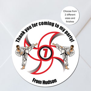 Martial Arts, Karate, Judo Party Stickers, Custom Personalised Labels, Sweet Cones, Party Bags, Favours, Thank Yous, 2 sizes, Matte or Gloss