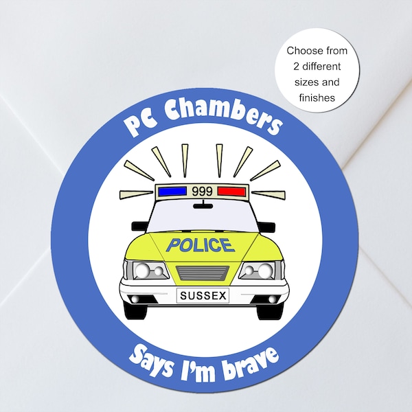 Personalised Bravery Reward Stickers for Police Officers, Emergency Services, Custom Labels, 2 sizes, matte or gloss