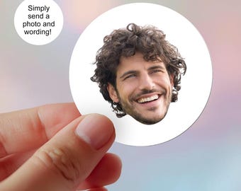 Gezichtsfotostickers: feesttasje, snoephoorntje, leuke stickers verjaardagsbedankje, custom