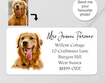 Stickers hondenportret van foto, Art Effect, retouradres, handgemaakt, huisdier, aangepaste gepersonaliseerde labels