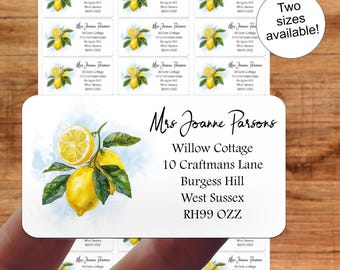 Adressetiketter med citroner, hantverk, presenter i akvarell, personliga klistermärkesark