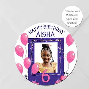 Balloons Birthday Photo Stickers, for Party Bags, Sweet Cones, Favours, Custom Stickers, Kids Party, Personalised, 3 Sizes