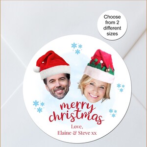 Kerstfotostickers, leuke familiegezichten, gepersonaliseerde kerstcadeaukaartjes, envelopzegels, je eigen foto, glanzend, 2 maten