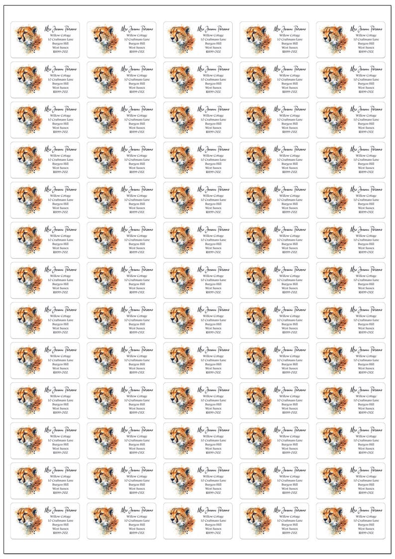 Cheetah Big Cat Address Labels, Handmade Crafts, Watercolour Gift ...