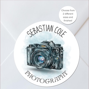 Autocollants pour photographe, Étiquettes professionnelles personnalisées pour appareil photo, Texte au choix, mat ou brillant, 2 tailles