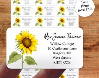 Sonnenblume Adressaufkleber, Kunsthandwerk, Aquarell Geschenk, benutzerdefinierte personalisierte Aufkleber Blätter