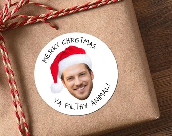 Kerstgezicht fotostickers: leuke kerstmanlabels cadeaukaartjes kaartzegels