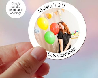 Party Photo Stickers:  Birthday Favour, Sweet Cone, Bag Labels, Custom Personalised