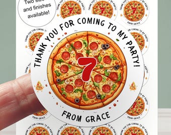 Pizza Birthday Party Stickers: Custom Personalised Party Bag Labels