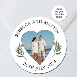 Trouwfotostickers voor gunsten, cadeaus, kaarten, bruid en bruidegom, trouwen etiketten, aangepaste zegels, 3 ontwerpen