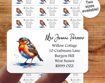 Adressetiketter med Robin Bird, Hantverk, Akvarellgåva, Anpassade personliga klistermärkesark