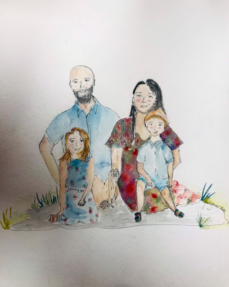 Portrait de famille illustration personnalisé aquarelle image 6