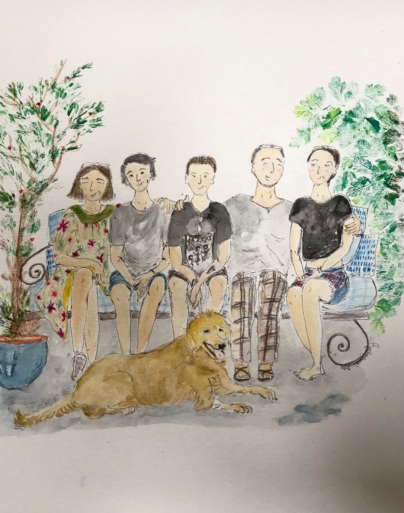 Portrait de famille illustration personnalisé aquarelle image 3