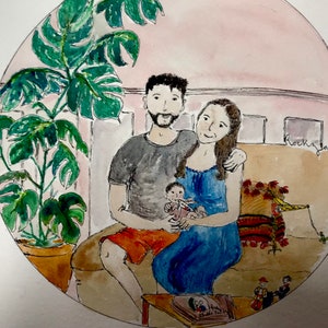 Watercolor custom illustration family portrait image 1