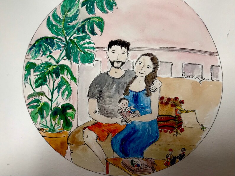 Portrait de famille illustration personnalisé aquarelle image 1