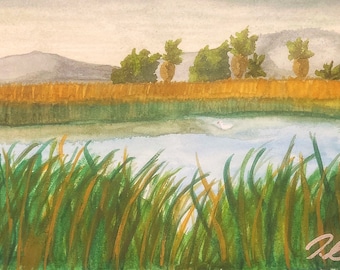Lake watercolor print wall art - Original watercolor art