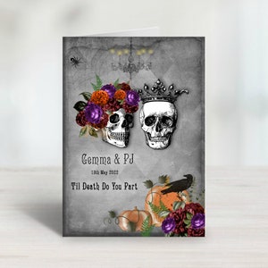 Spersonalizowana kartka ślubna lub rocznicowa z czaszkami na Halloween