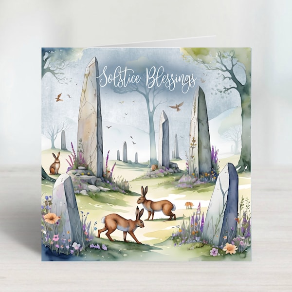 Standing Stones - Summer Solstice, Solstice Blessings Pagan, Wicca, Greeting card - Hares