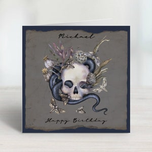 Personalisierte Blue Floral Skull & Snake Geburtstagskarte