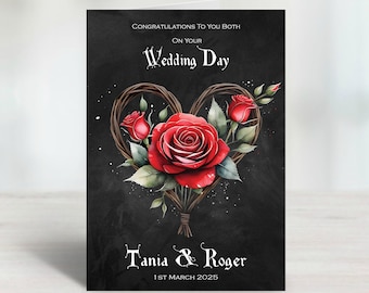 Personalisierte Rose & Willow Wand Karte Gothic, Wicca und Pagan inspiriert für Hochzeiten oder Jubiläen, kostenlose Begrüßung auf der Innenseite