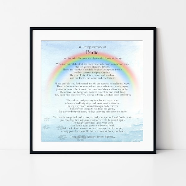 Personalised Pet Memorial Watercolour print - Rainbow Bridge