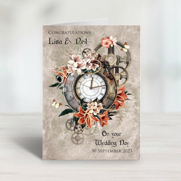 Personalised Steampunk Pocket watch Wedding or Anniversary Card