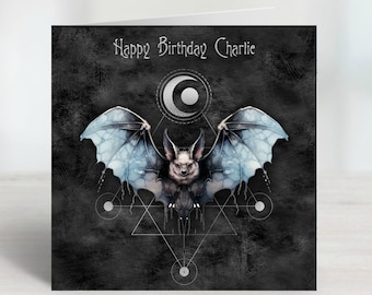 Personalised Gothic Any Age Birthday Greeting Card - Blue winged Bat
