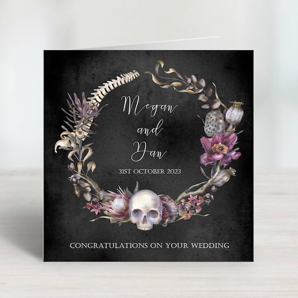 Personalised Square Skull Wreath Wedding or Anniversary Card