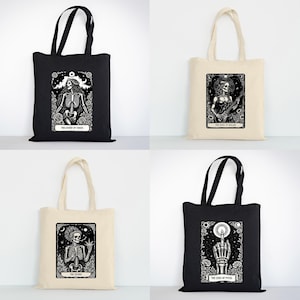 Bolsa Gótica de Algodão | Bolsa Reutilizável de Bruxa Inspirada no Tarô | Bolsa de Lona Ecológica – Queen of Chaos, The Stoner, Rock N Roller, Zero of F%cks