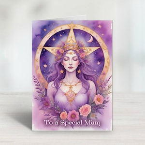 Biglietto di benedizioni per la festa della mamma personalizzato A5 Ethereal Goddess Pagan ispirato per la domenica della mamma. Interno a colori e spedito in prima classe
