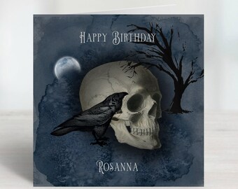 thumbnail image 2 of Purple Fox Gothic Skull & Raven Birthday Card - Alternative Greeting Card (145x145mm) 2 of 5