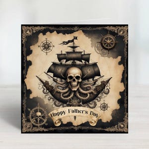 Carte de fête des pères vintage bateau pirate noir pour votre père, grand-père, beau-père ou mentor. Montrez que vous vous souciez de vous avec une carte aussi originale soit-elle.