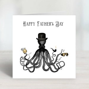 Cappello Steampunk che indossa un polpo, biglietto per la festa del papà
