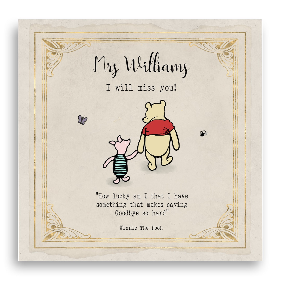 Personalised Winnie the Pooh and Piglet Thank You Teacher Card Etsy