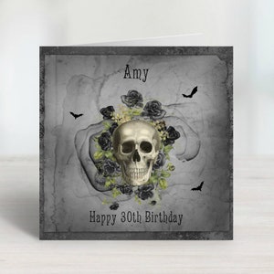Gepersonaliseerde verjaardagskaart - Black Skull & Roses