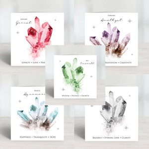 Cristal de guérison, cartes d'anniversaire spirituelles avec pierres précieuses