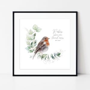 Memorial Watercolour Robin print - Robins appear when loved ones are near