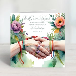 Biglietto di nozze con cerimonia di handfasting floreale personalizzato