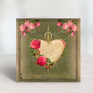 Vintage Pagan Pentagram mit Blumen Muttertagskarten in 2 Farben. Kann gegen geringen Aufpreis innen bedruckt werden.