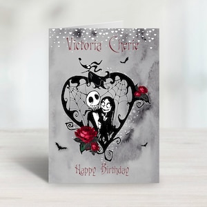 Biglietto di auguri personalizzato per compleanno, anniversario e matrimonio Nightmare Before Christmas con Jack e Sally