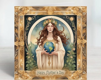 Mother Earth Pagan inspired Mothers Day Blessings Card for Mothering Sunday. Can be printed inside for small charge, sent 1st class.