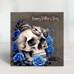 Carte de fête des pères gothiques roses bleues, tête de mort et serpent pour votre mari, petit ami, père, grand-père, beau-père ou mentor qui aime l'esthétique sombre.