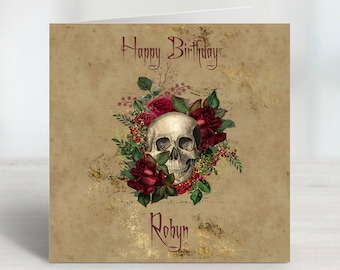 Personalised Birthday Card - Skull & Roses