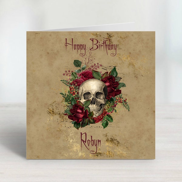 Personalised Birthday Card - Skull & Roses