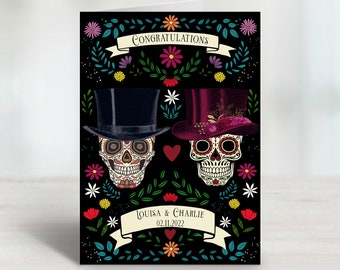 Personalised Dia Los De Muertos Day of the Dead Skulls Wedding or Anniversary Card