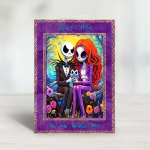 Personalizowana kartka ślubna lub rocznicowa Nightmare Before Christmas - Psychedelic Jack & Sally