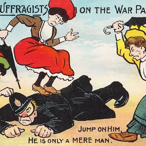 Reprodução do cartão postal das sufragistas NO CAMINHO DA GUERRA