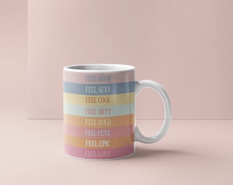 Taza de café con afirmación de arcoíris / Ilustración retro moderna
