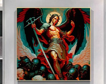 Archangel battle Large Printed Canvas Unique Art Work, Abstract religious picture Modern Wall Art Print on Canvas